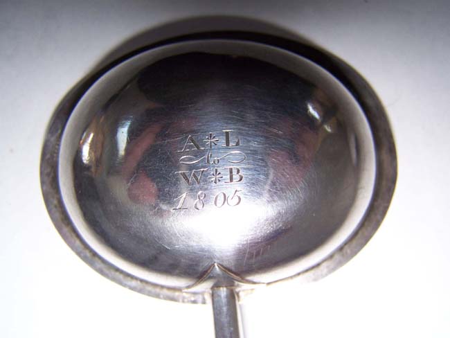 A Late 18th or early 19th century English Sterling Silver "Toddy" Ladle with inscription and dated 1805 — image 3